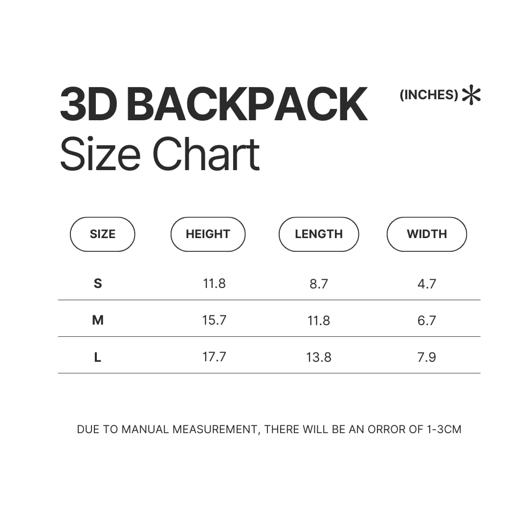 3D Backpack Size Chart - Paramore Band Store