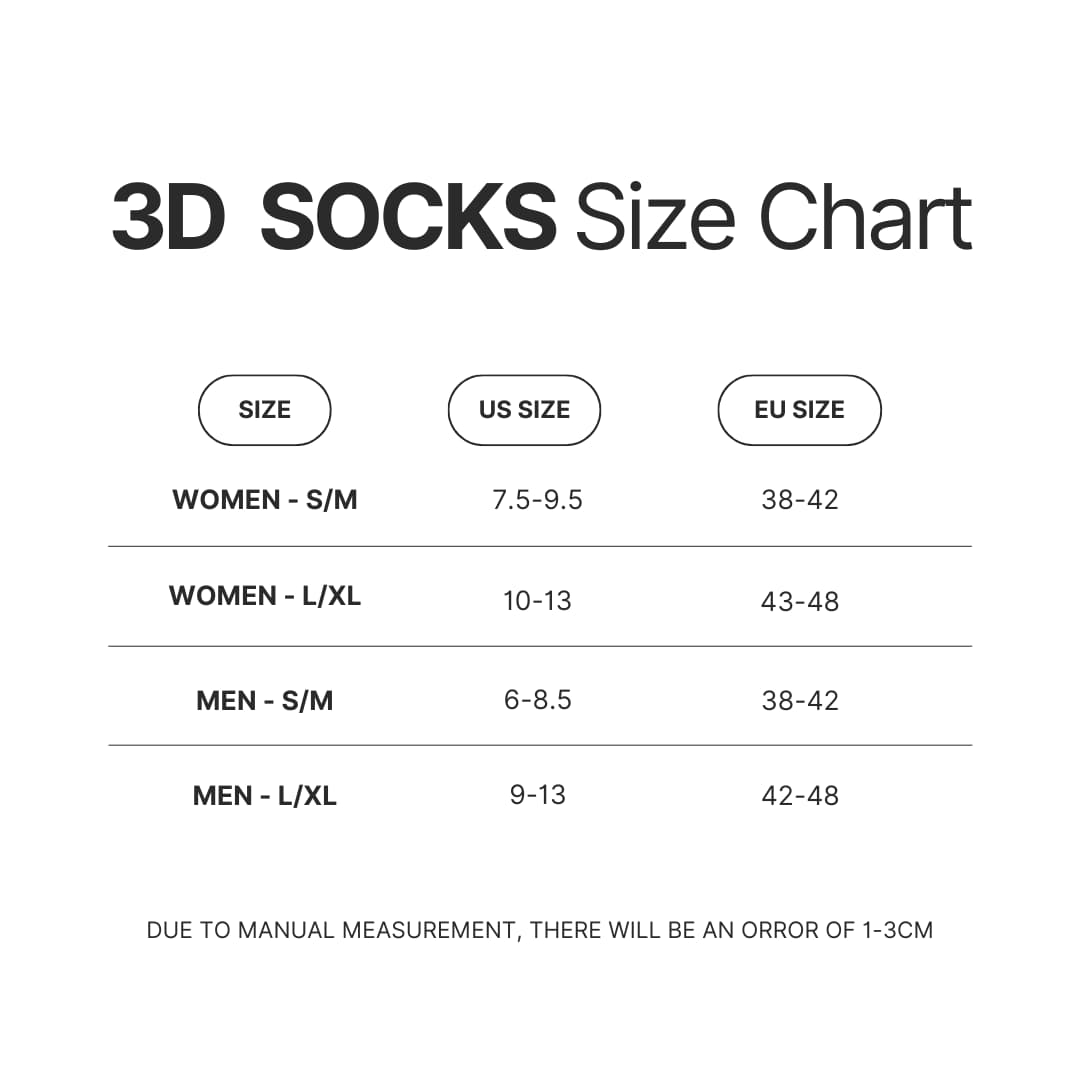 3D Socks Size Chart - Paramore Band Store