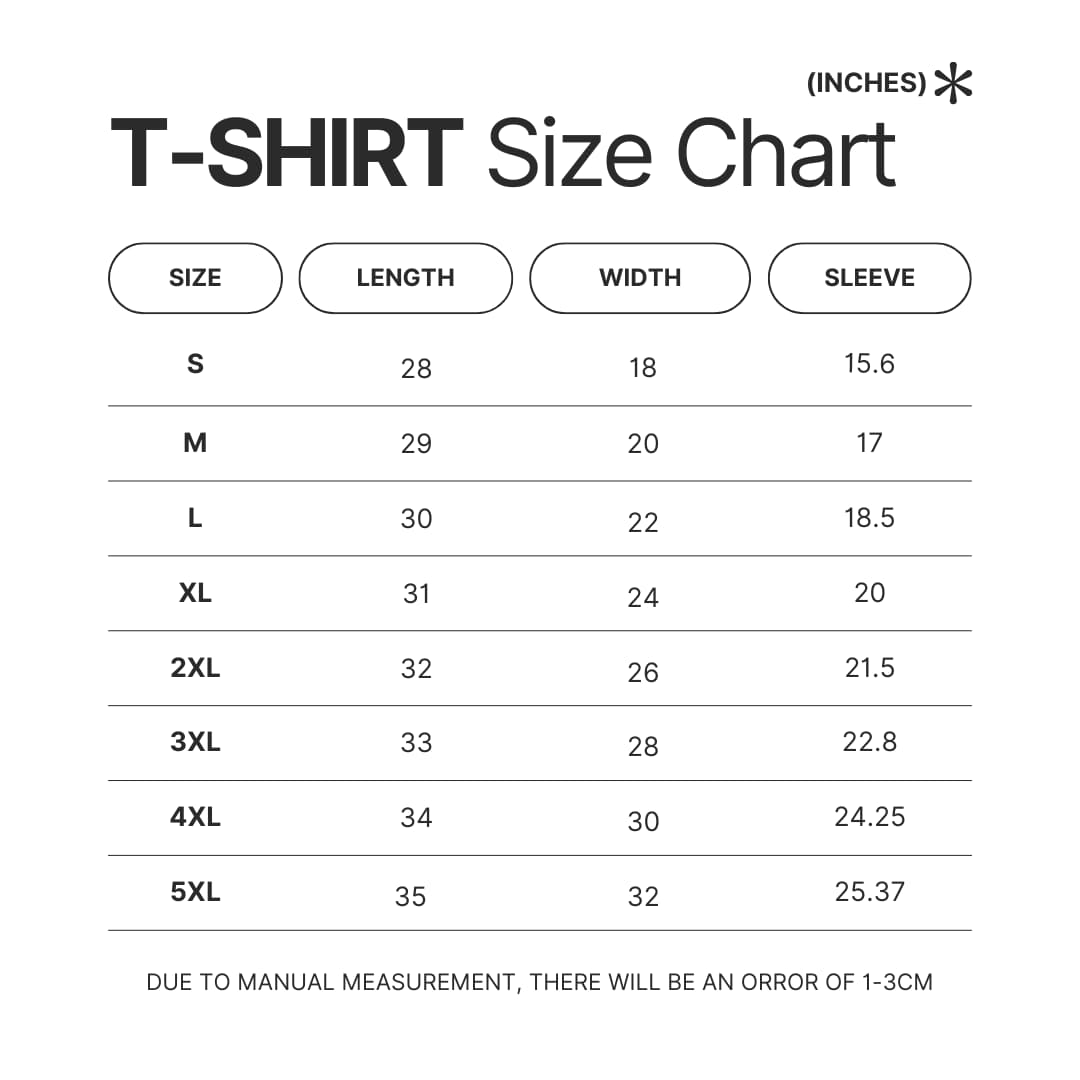 T shirt Size Chart - Paramore Band Store